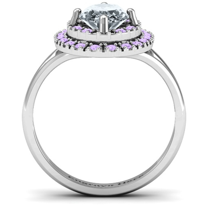 Margaret Double Halo Ring with oval centre stone and round accent stones