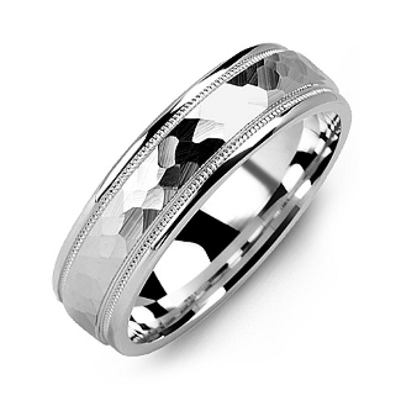 Matte Hammer-Cut Men's Ring with Milgrain Detail Matte hammer-cut men's ring with milgrain edge detail