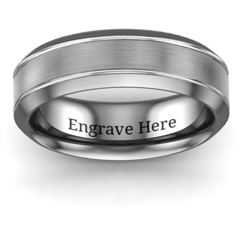 Men's beveled edge tungsten ring with brushed centre detail