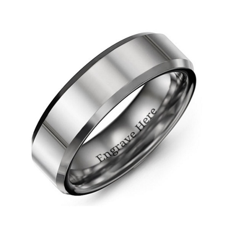 Men's 7mm Beveled Edge Polished Tungsten Ring Men's beveled edge polished tungsten ring