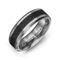 Men's polished tungsten ring with black carbon fiber geometric inlay