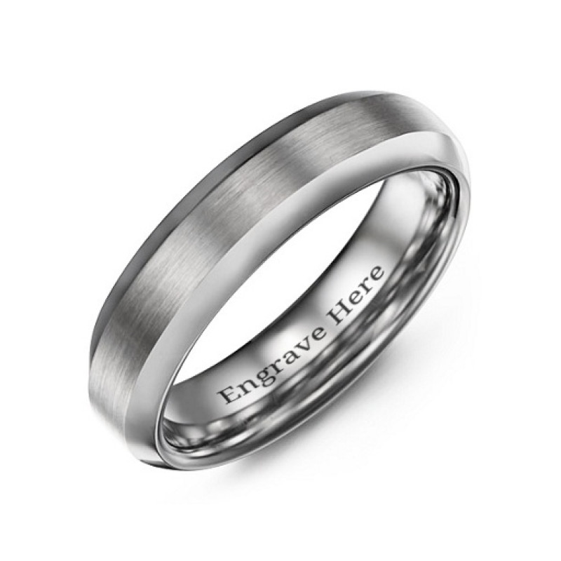 Men's brushed centre polished tungsten ring