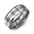 Men's polished tungsten ring with a brushed centre stripe and beveled edges