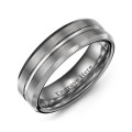 Men's brushed grooved centre beveled tungsten ring