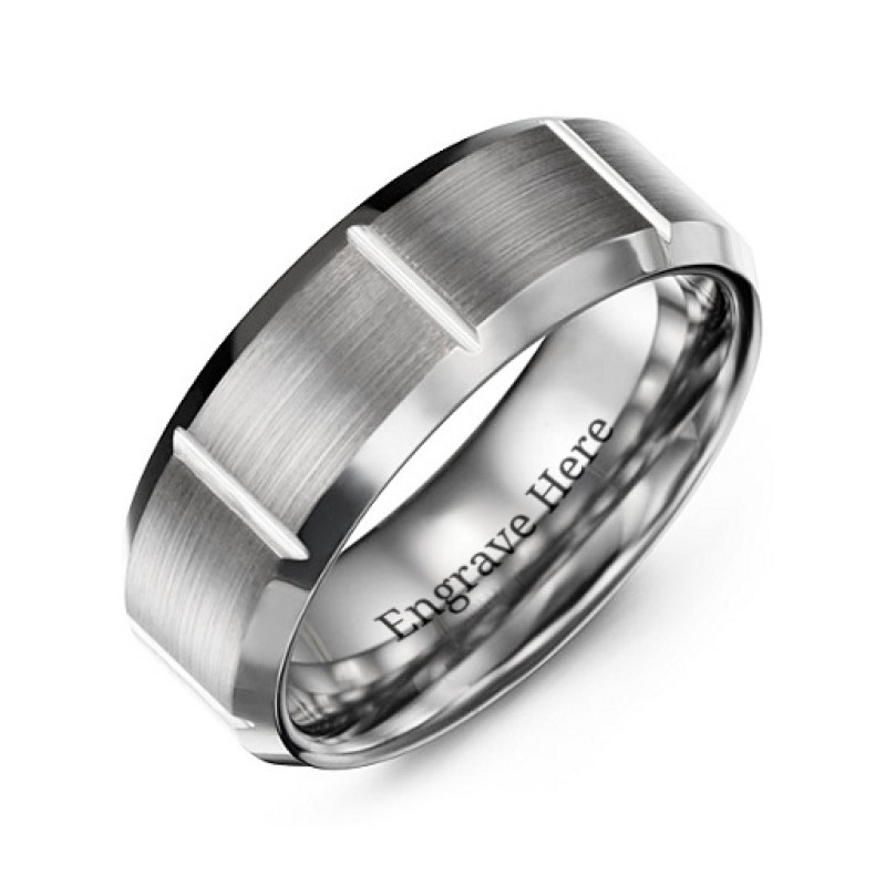 Men's 8mm Vertical Grooved Tungsten Ring Men's 8mm tungsten ring with vertical groove detailing