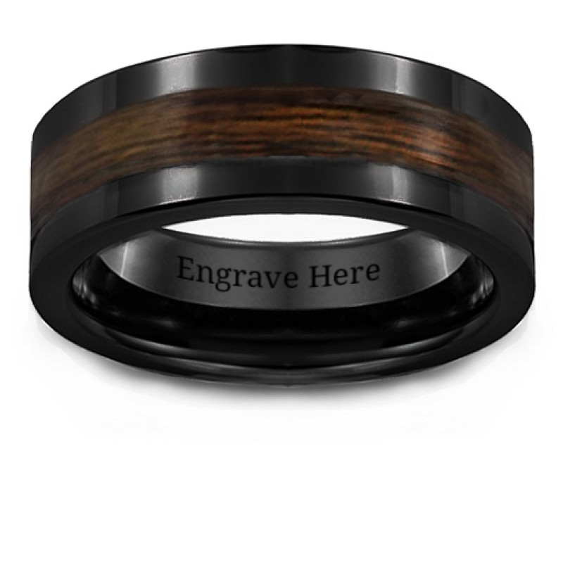 Men's Ceramic Ring with Wooden Inlay - Alternate View Men's ceramic ring with wooden inlay alternate view