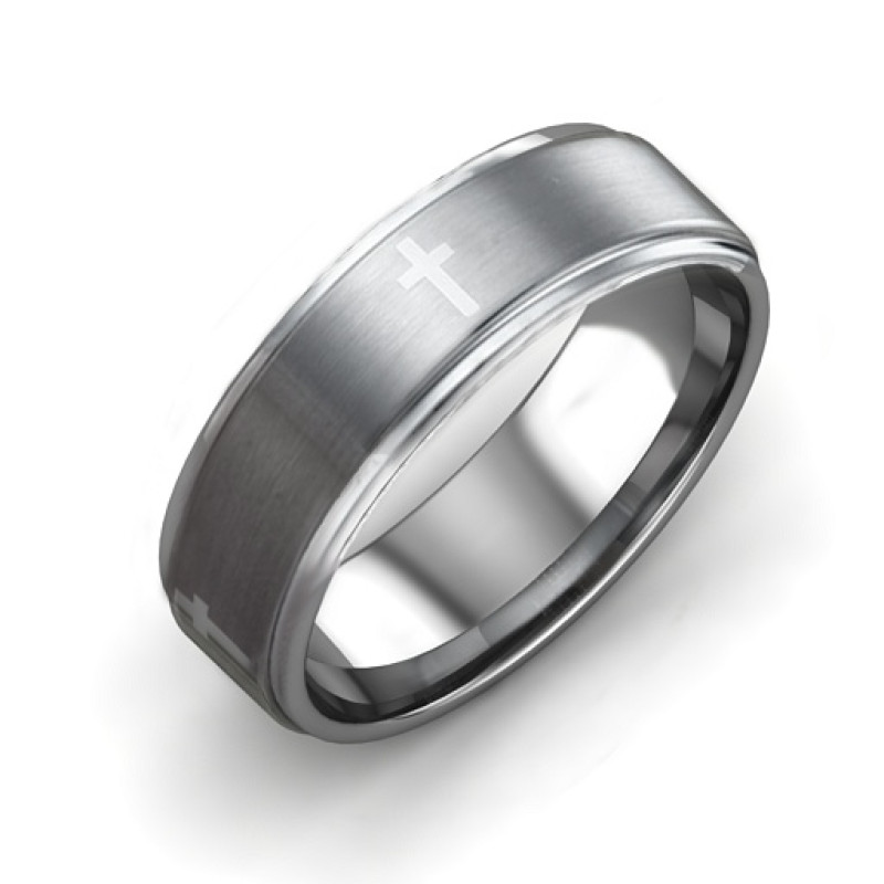 Men's ring with crosses around a brushed centre band
