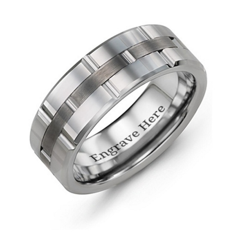 Men's grooved layers tungsten ring