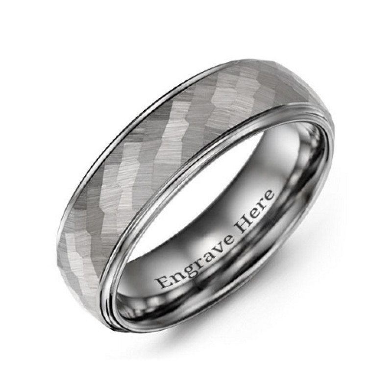 Men's polished tungsten ring with faceted satin centre