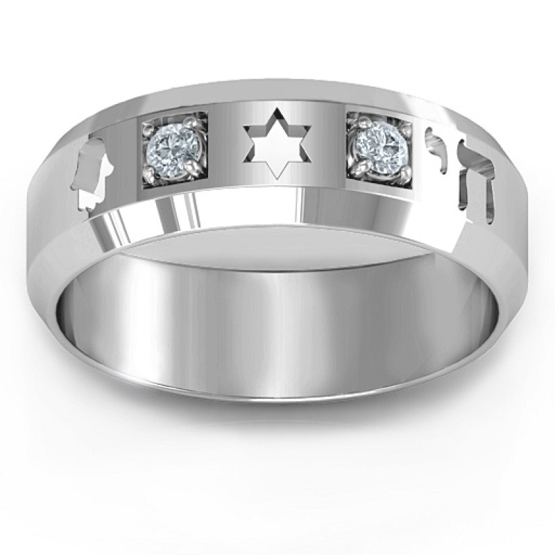 Men's Judaica ring with Chai, Star of David and Hamsa symbols