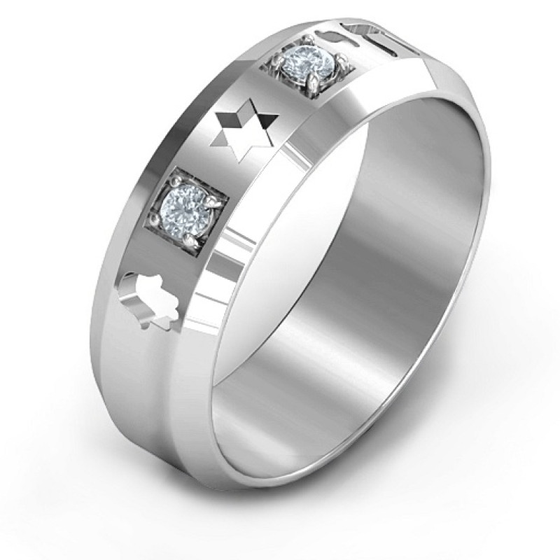 Men's Judaica ring with Chai, Star of David and Hamsa symbols