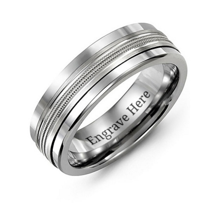 Men's modern beaded centre tungsten band ring