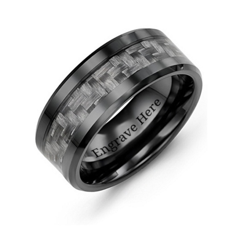 Men's Nightfall ceramic ring with black carbon fiber detail