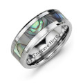 Men's pearl belt tungsten ring with pearl detail around the band
