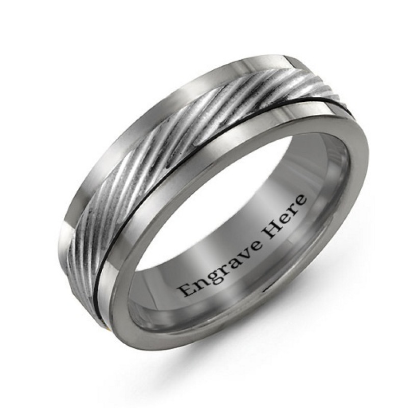 Men’s Polished Tungsten Detailed Centre Band Ring Men’s polished tungsten detailed centre band ring