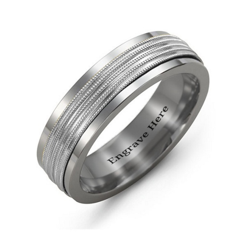Men's ribbed centre tungsten band ring