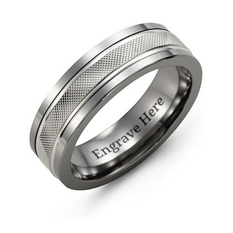 Men's textured diamond-cut ring with polished edges
