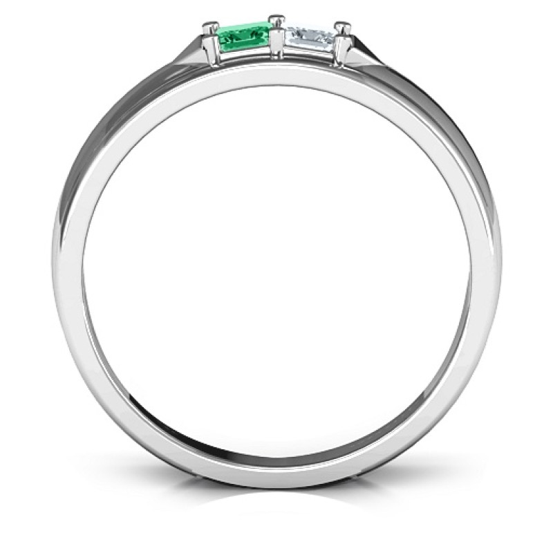 Men's Timeless Romance Ring Men's Timeless Romance Ring with two princess-cut gemstones and a curved triangular-detail band