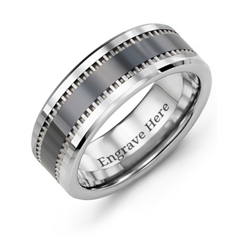 Men's Trail Tungsten Ring Men's Trail Tungsten Ring with polished dark belt and grooved centre