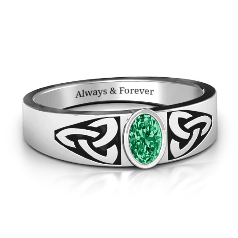 Men's Trinity Knot Ring with Oval Stone Men's Trinity Knot Ring with oval centre stone