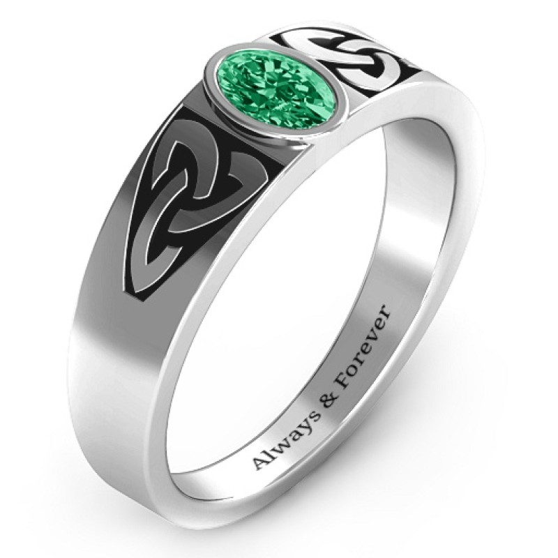 Men's Trinity Knot Ring with Oval Stone Men's Trinity Knot Ring with oval centre stone