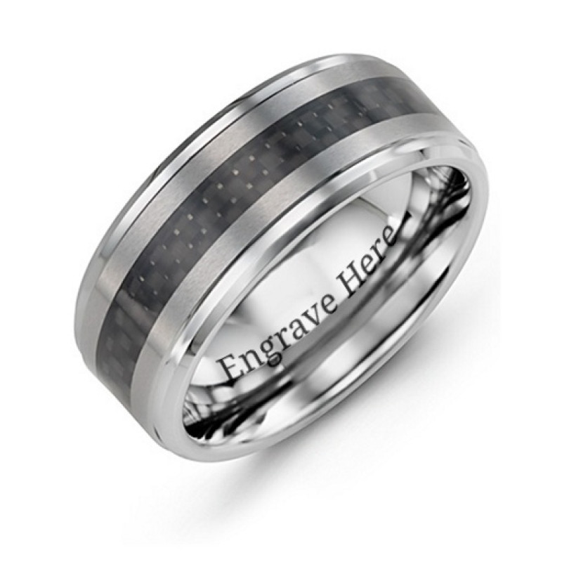 Men's Trinity tungsten ring with brushed stripes and black carbon-fibre inlay
