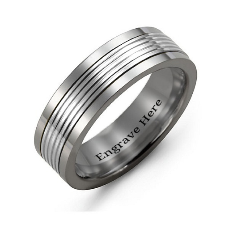 Men's tungsten inlay band ring
