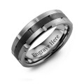 Men's tungsten and ceramic grooved brushed ring