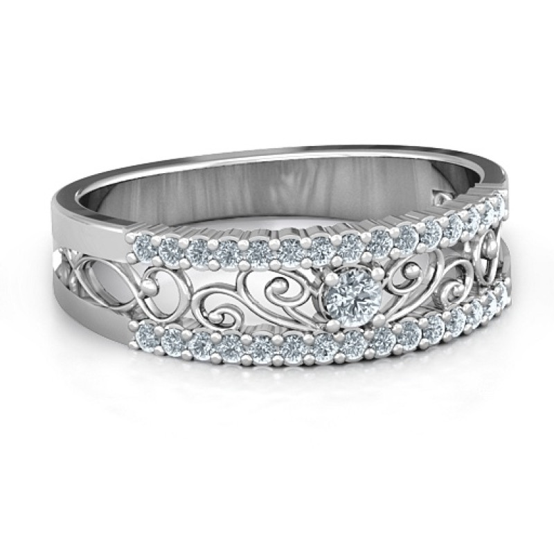 Mesmeric Love Ring with central round stone and filigree-detailed band