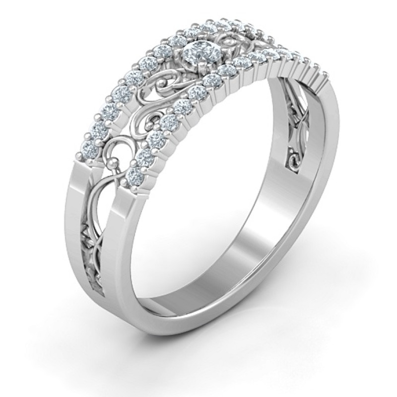 Mesmeric Love Ring with central round stone and filigree-detailed band