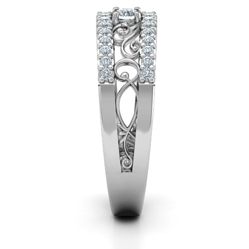 Mesmeric Love Ring with central round stone and filigree-detailed band