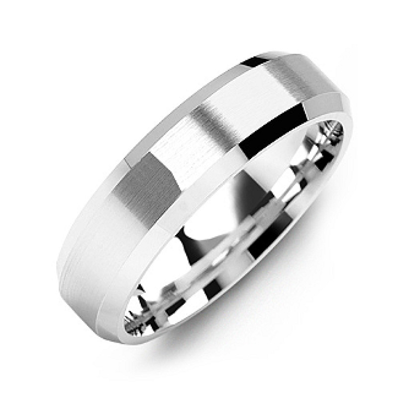 Modern Brushed Men's Ring with Beveled Edges Modern brushed men's ring with polished beveled edges