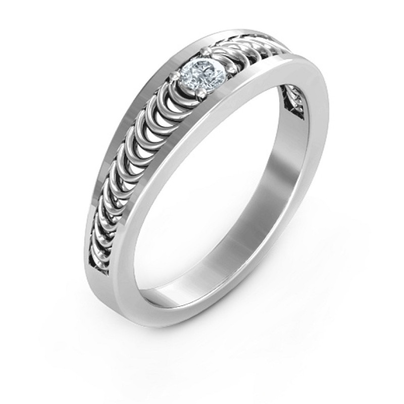 Modern Elegance Band Ring with open ribbing and a round centre stone
