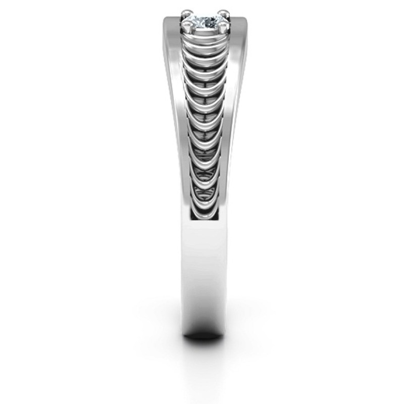 Modern Elegance Band Ring with open ribbing and a round centre stone