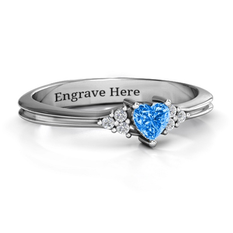 Narrow heart ring with shoulder accent stones