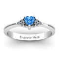 Narrow heart ring with shoulder accent stones
