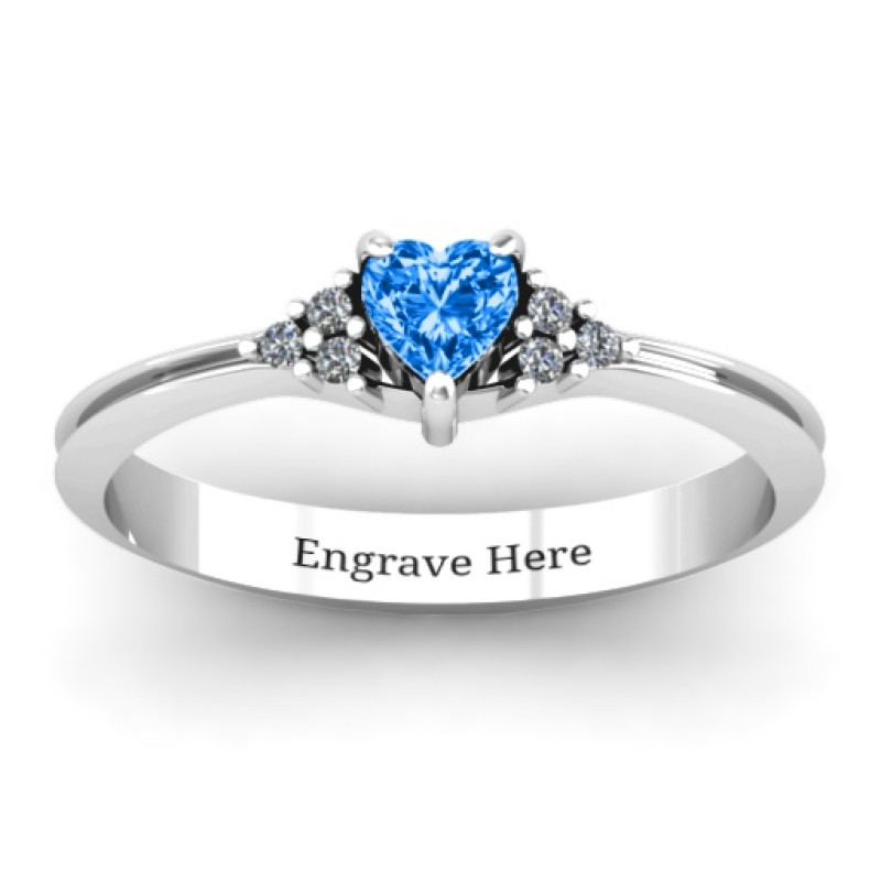 Narrow heart ring with shoulder accent stones