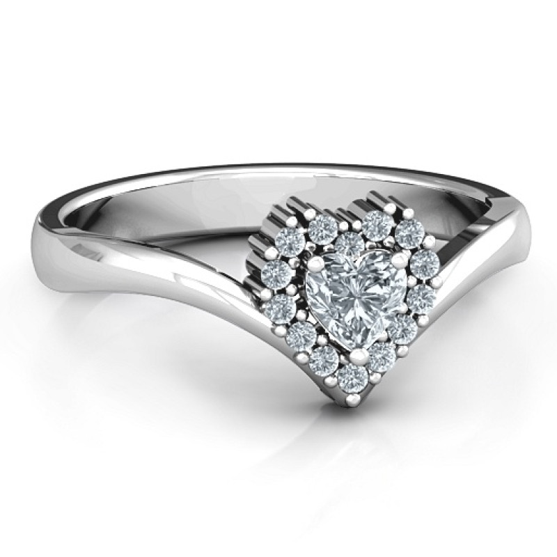 Peak of Love Ring with heart-cut centre stone and halo