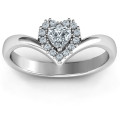 Peak of Love Ring with heart-cut centre stone and halo
