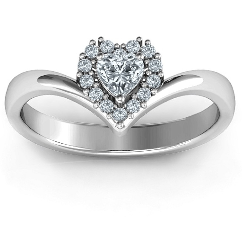 Peak of Love Ring with heart-cut centre stone and halo