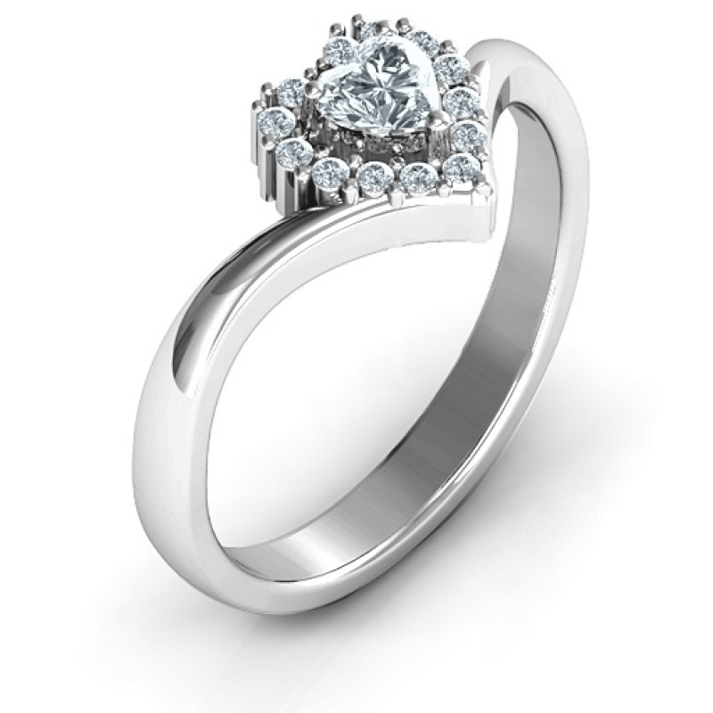 Peak of Love Ring with heart-cut centre stone and halo