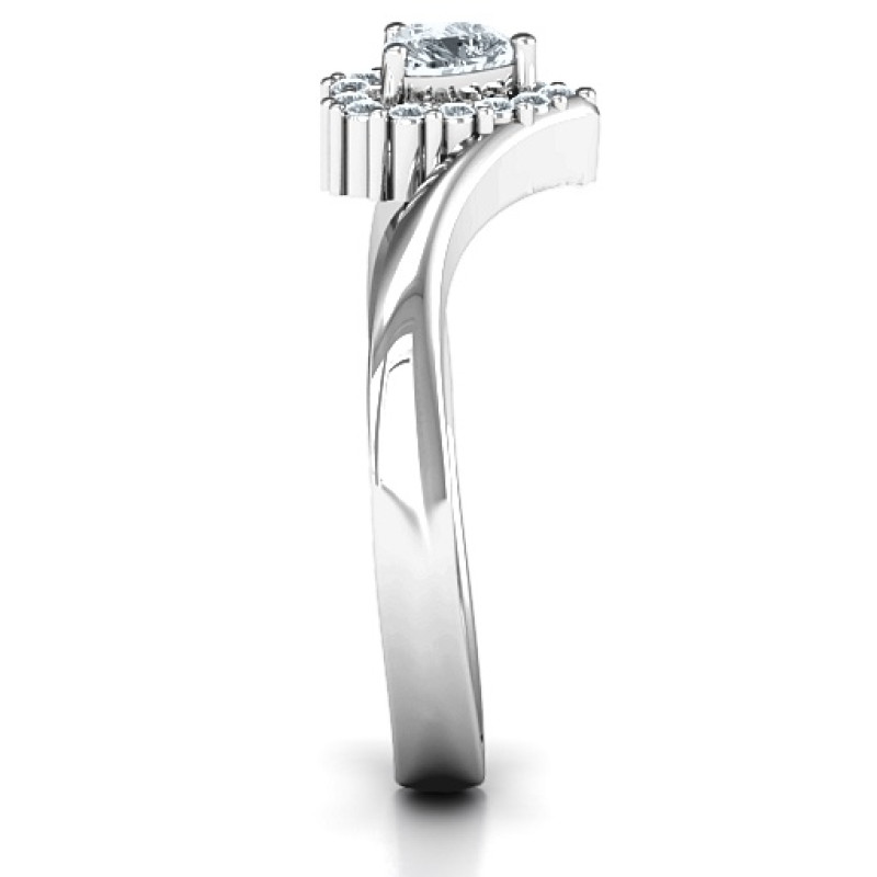 Peak of Love Ring with heart-cut centre stone and halo