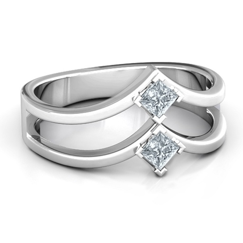 Peaks and Valleys Geometric Ring with Princess Stones Peaks and Valleys geometric ring with two princess-cut stones
