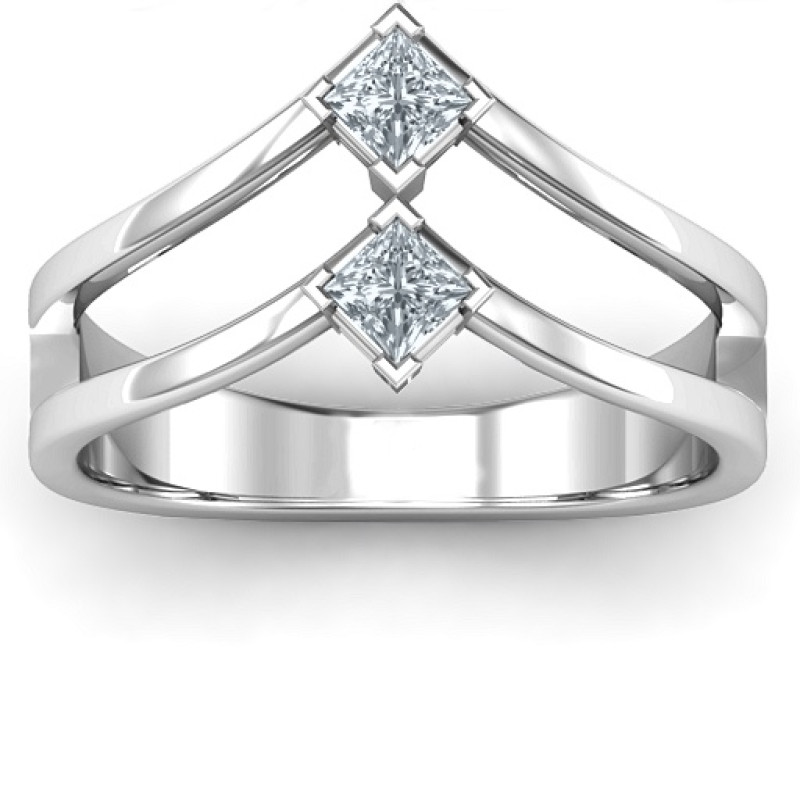 Peaks and Valleys Geometric Ring - Alternate View Peaks and Valleys geometric ring with princess-cut stones, alternate view