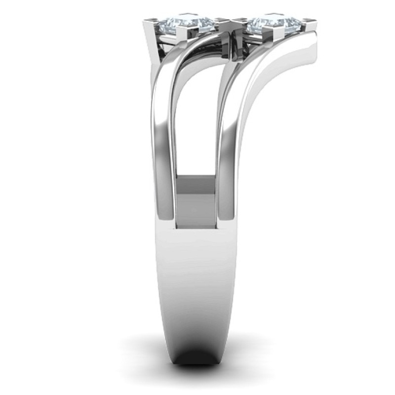 Peaks and Valleys Geometric Ring - Product View Peaks and Valleys geometric ring with princess-cut stones, product view