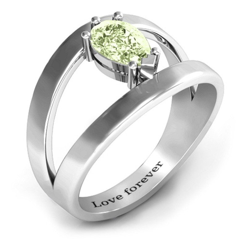 Pear With Flair ring with a pear-cut stone and split-shank detailing