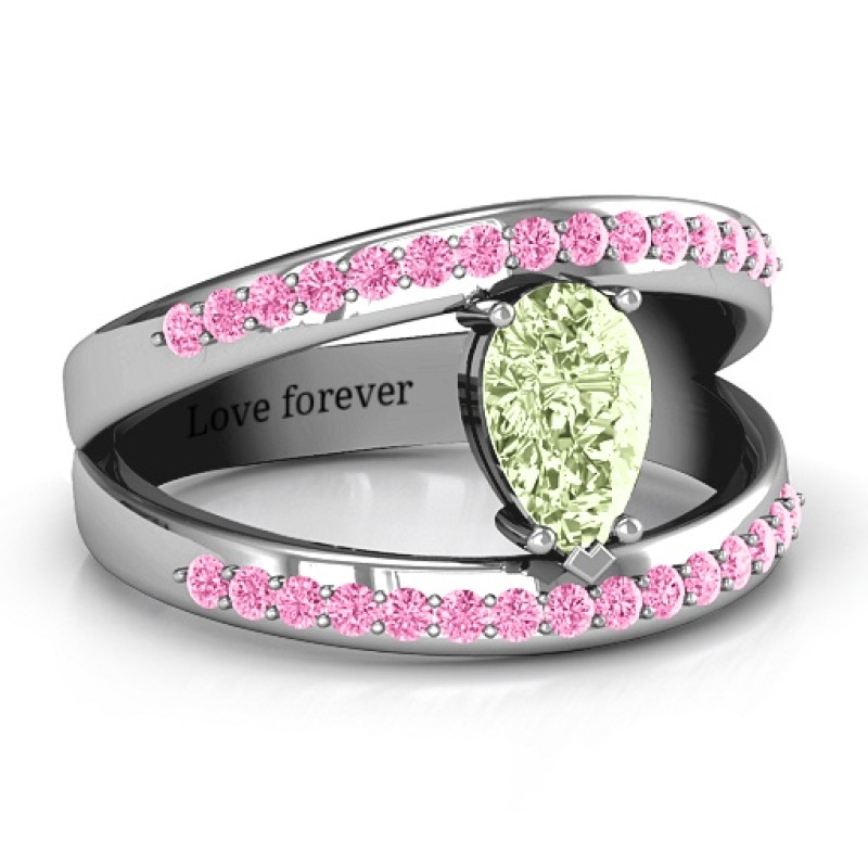 Pear With Flair Ring with Accents Pear-cut ring with accent stones and split-shank detail