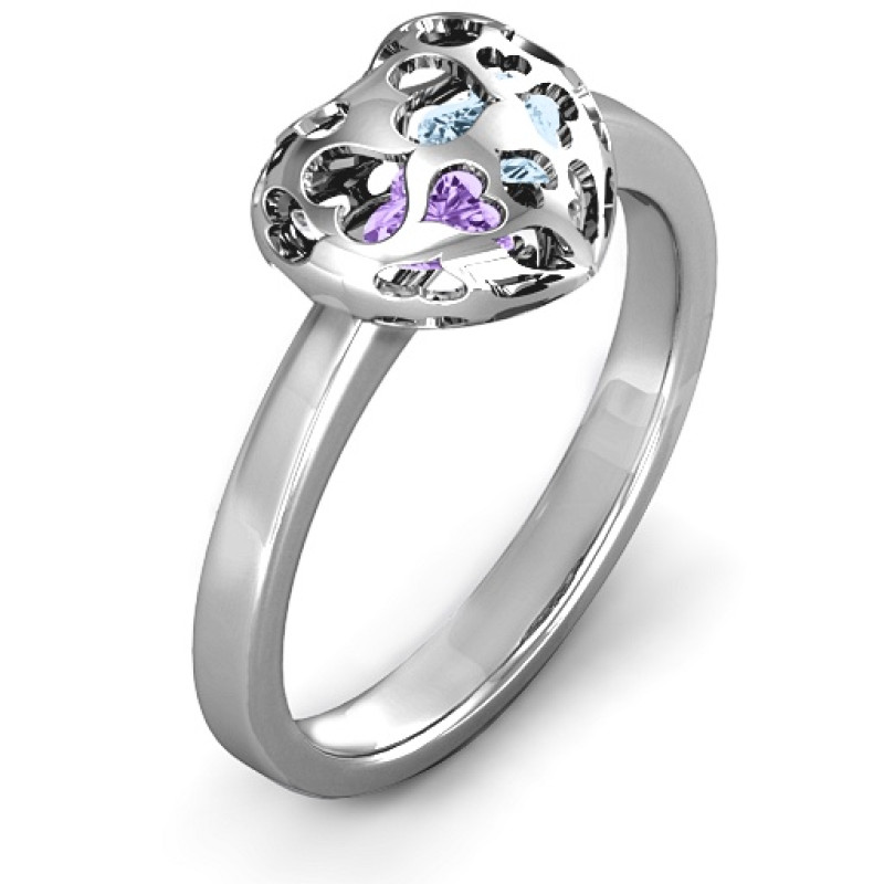 Petite Caged Hearts Ring with 1–3 Stones Petite caged hearts ring with heart-cut stones