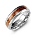Polished Tungsten Ring with Koa Wood Insert Polished tungsten ring with reddish-brown Koa wood insert