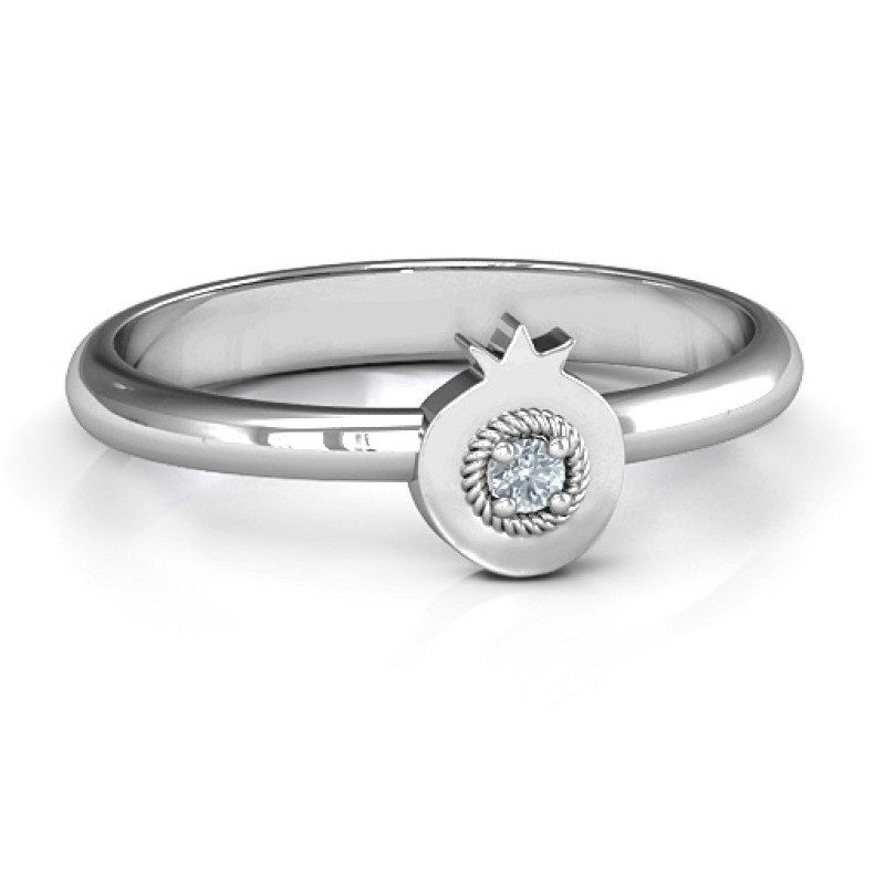 Pomegranate Ring with Chai Symbol Pomegranate Ring with Chai symbol and round stone